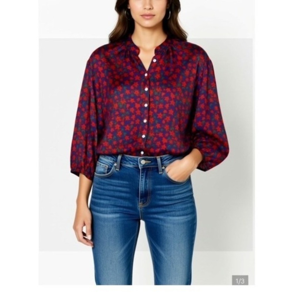 Made with Love‎ Blouse Sz L 3/4 Sleeves Fits Like A Medium